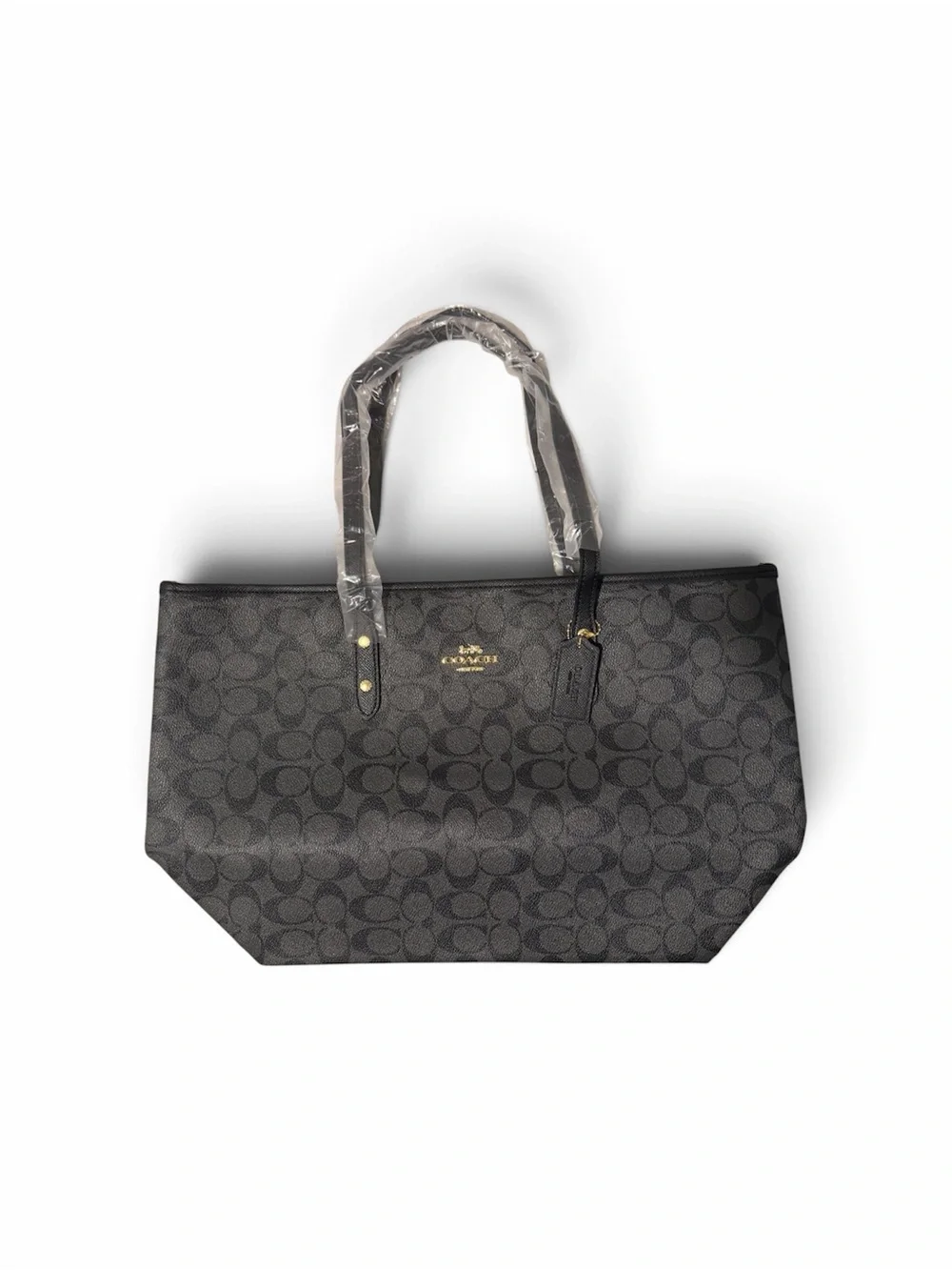 Coach Charcoal Signature Tote with Gold Accents